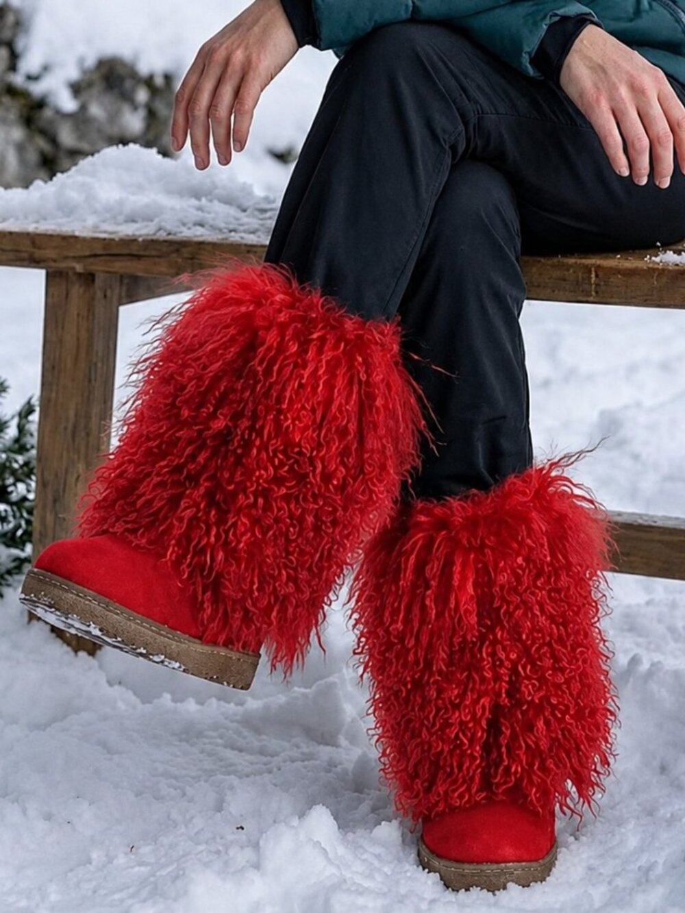 Bearpaw Boetis Red Curly Lamb Fur Sheepskin Lined Sherpa Boho Boots 6 NEW